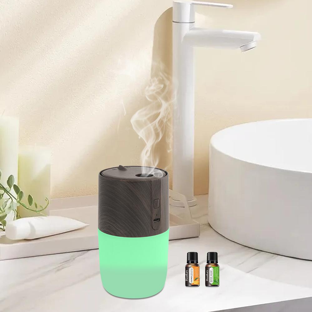 Diffuser For Home 300ml Ultrasonic Aromatherapy Diffuser  Wood Grain Humidifier 7 Color LED Light Includes 2 Essential Oils for