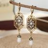 Vintage Golden Plated Inlaid Imitation Pearl Pendant Earrings Women's Elegant Banquet Jewelry Accessories Dangle Earrings Gifts