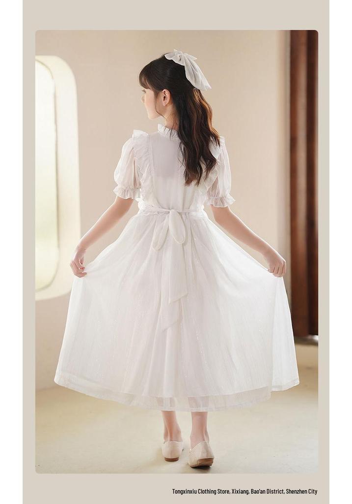 Girls' Korean Style Short Sleeve Chiffon Princess Dress