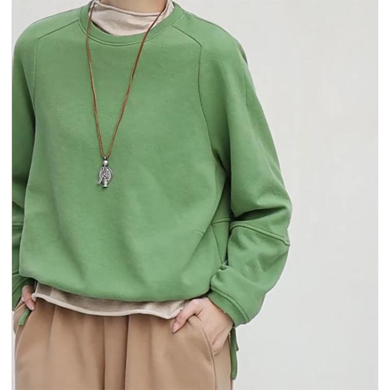 Women's Multicolor Artistic Pullover Hoodie - Autumn Japanese Style, Lace-up Drawstring, Round Neck, Long Sleeve, Loose Fit