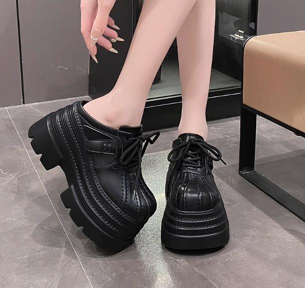 

10CM New Women s Leather Platform Slip-On Sandals Thick Sole High Heels Spring Summer Outdoor Walking Slippers Zapatos Mujer 34 чорний