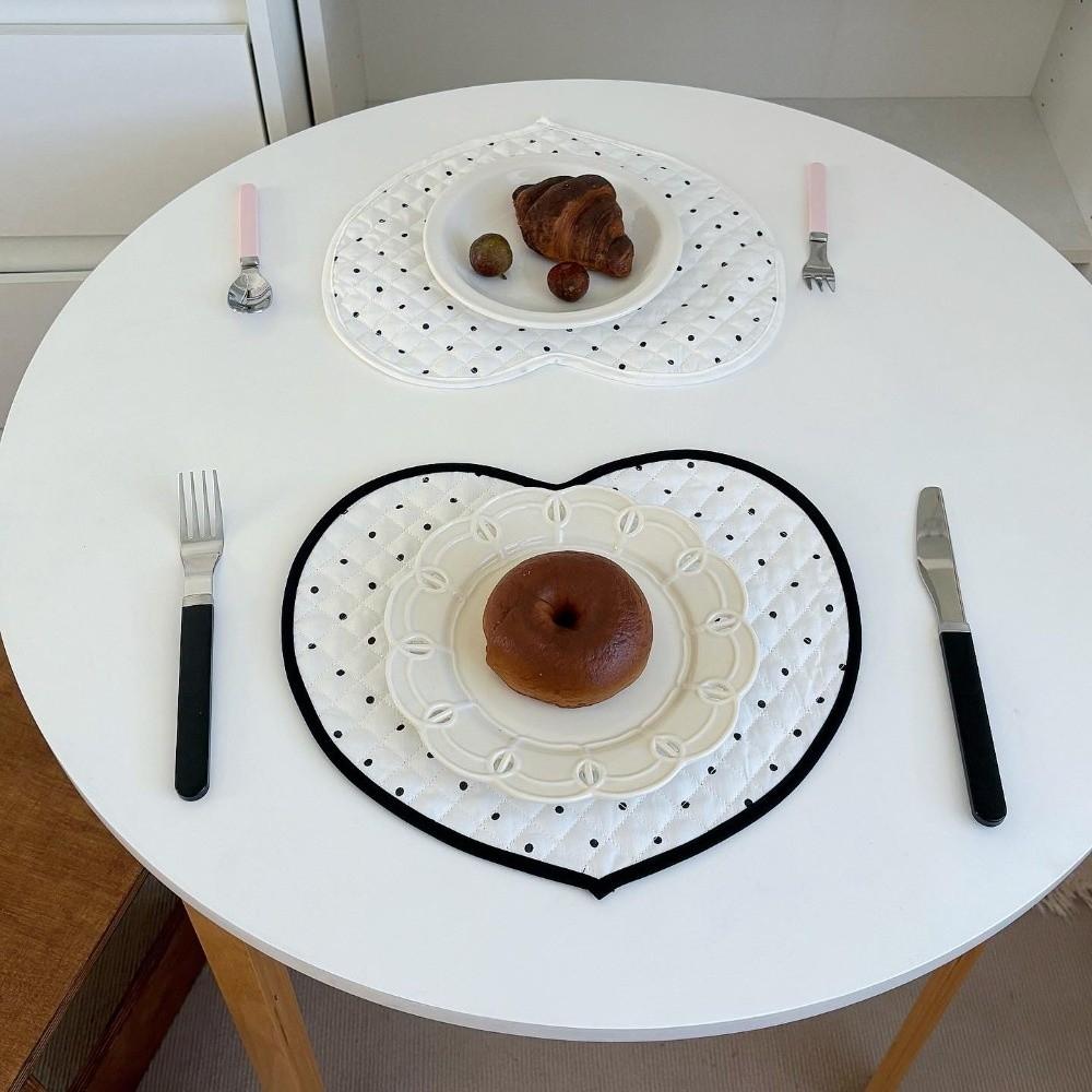 New Polka Dot Heart-shaped Placemats Cotton Decorative Insulating Table Mat Love Quilted Water Cup Mat Home Decor
