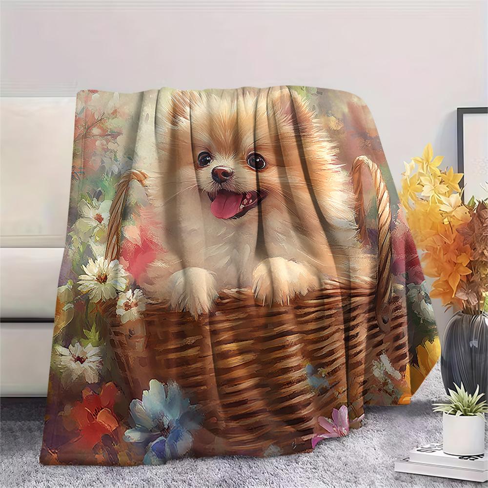 Pomeranian Print Flannel Blanket, High quality Comfortable for All Seasons, Home Decor, Warmth and Comfort, Perfect for Christmas Gifts