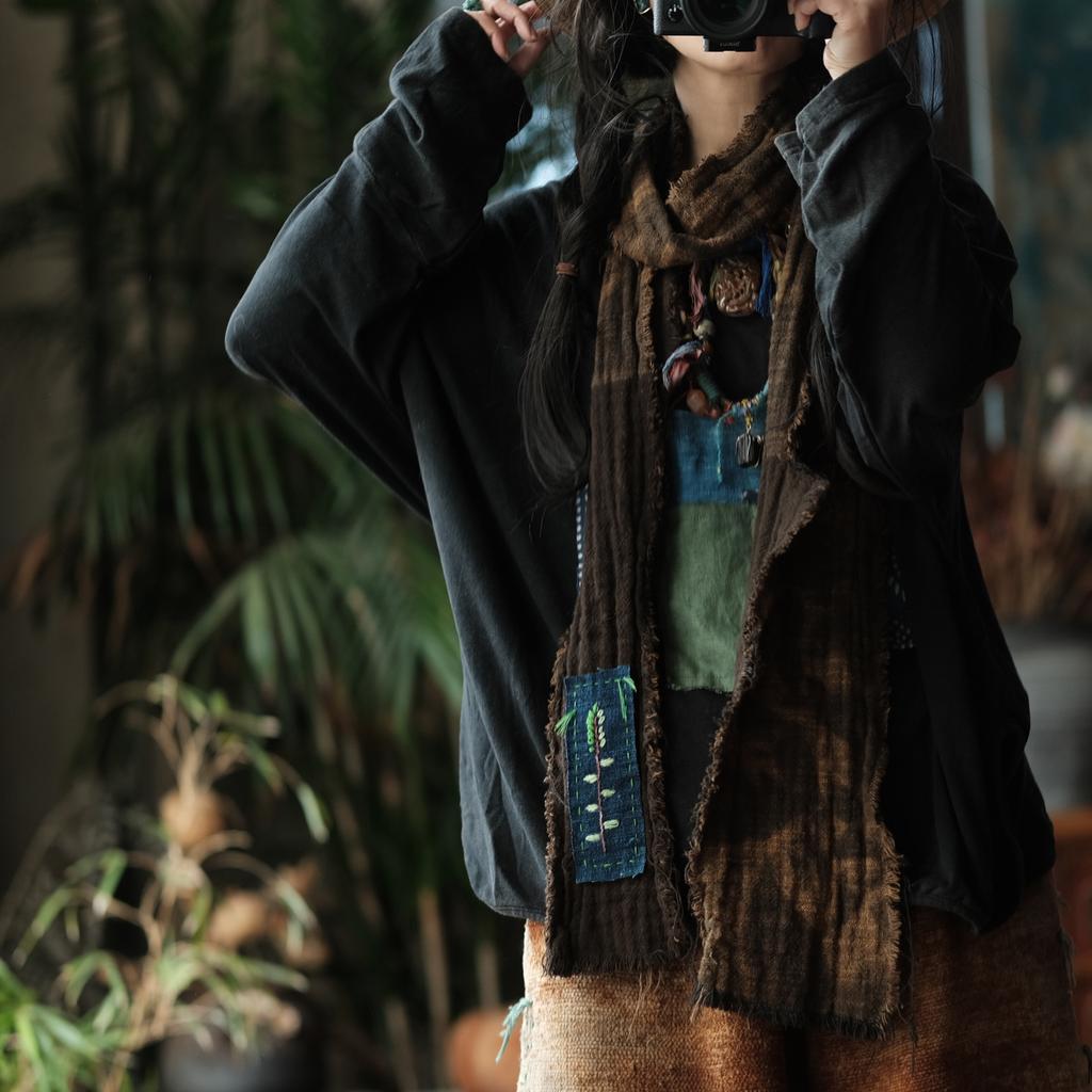 Johnature Women Vintage Scarf Patchwork Spring Chinese Style Scarf