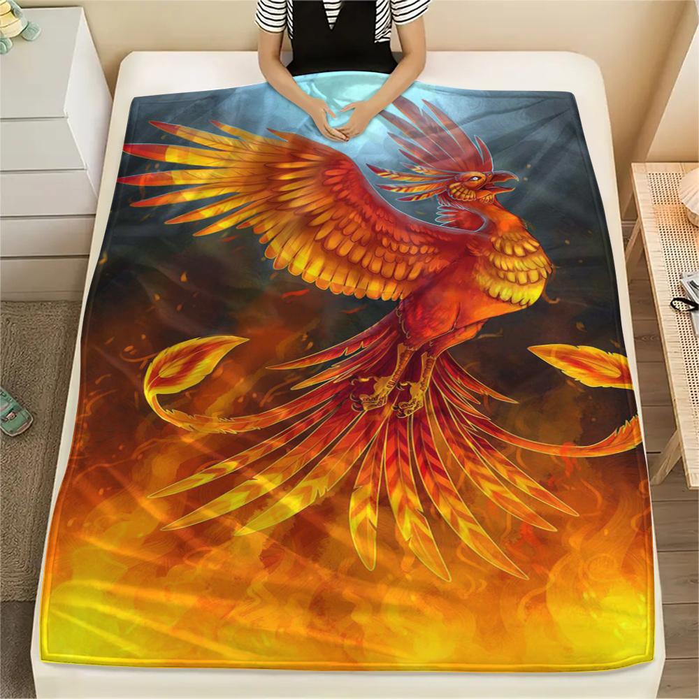 1Pc Phoenix Print Flannel Blanket, High Quality Comfortable for All Seasons, Home Decor, Warmth and Comfort, Perfect for Gifts