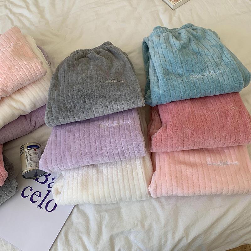 Women's Striped Flannel Pajama Set - Cozy Two-Piece Coral Fleece Home Wear for Autumn and Winter