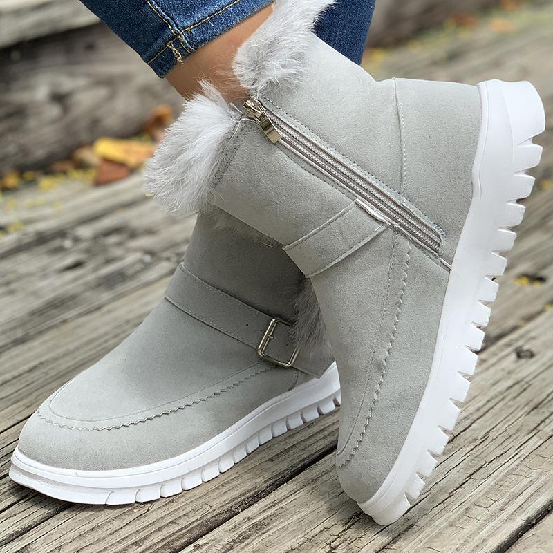 Large size snow boots new winter thickened solid color short boots plush edge flat boots