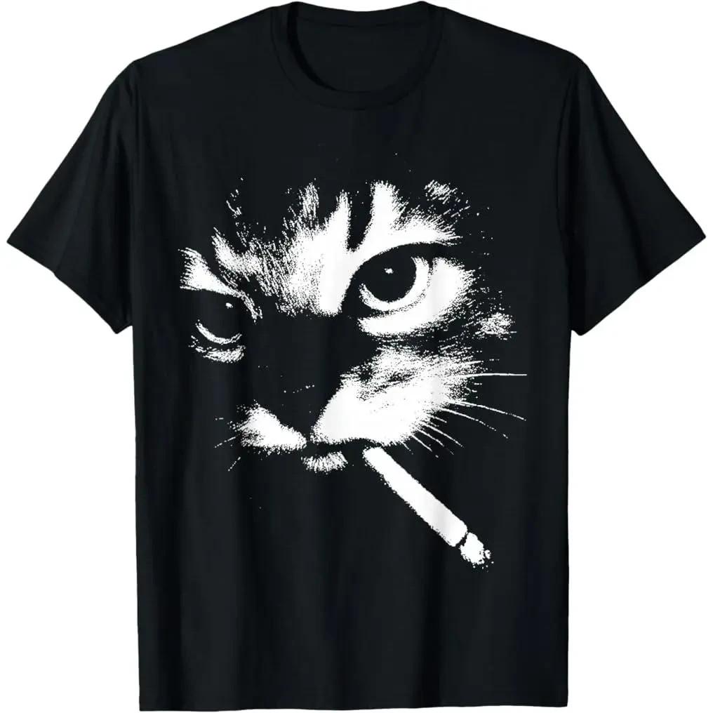 Funny Smoking Cat Meme Cool Cat Joke T-Shirt Cotton unisex T-shirt XXXXL