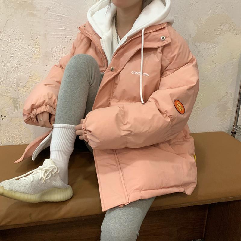 Fake two pieces of design down cotton jacket women's 2025 winter new loose thickened bread jacket hooded jacket