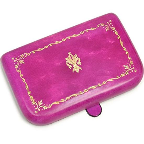 Business Card Holder Made In Italy Florence Card Case Genuine Leather Calf Leather Stamped with 22K Gold [Peroni] (Peony Purple)