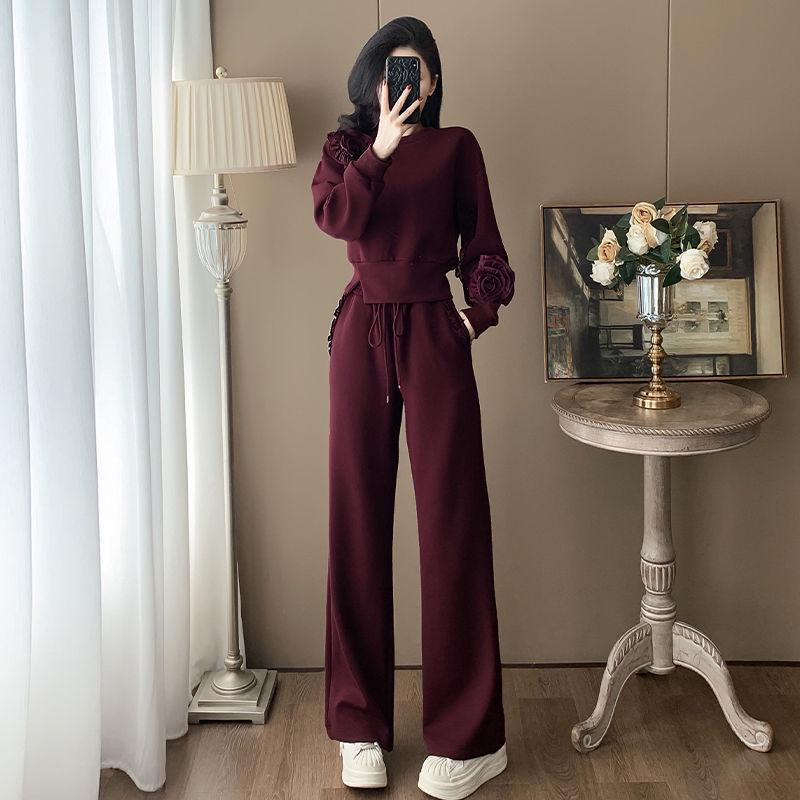 2025 Women's Casual Sports Commuting Suit – Autumn/Winter Sweatshirt & Wide-Leg Pants Fashion Two-Piece Set