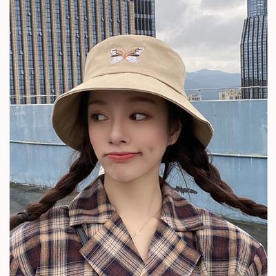 Summer Ladies Bucket Hat Butterfly Embroidered Foldable Flat Bottom Summer Fishing Fisherman Fashion Hat Hip-hop Hat