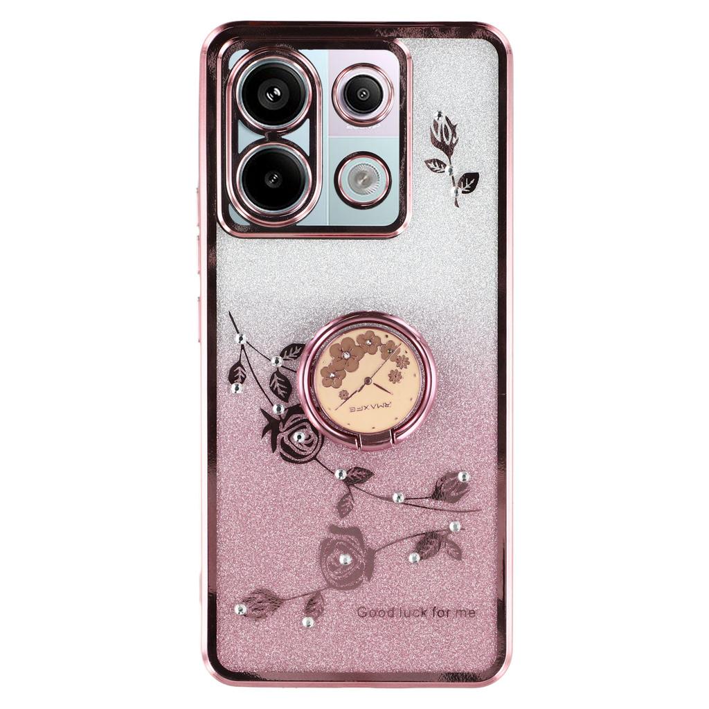 KADEM For Xiaomi Redmi Note 13 Pro 5G/Poco X6 5G Case Rhinestone Flower Ring Kickstand TPU Phone Cover