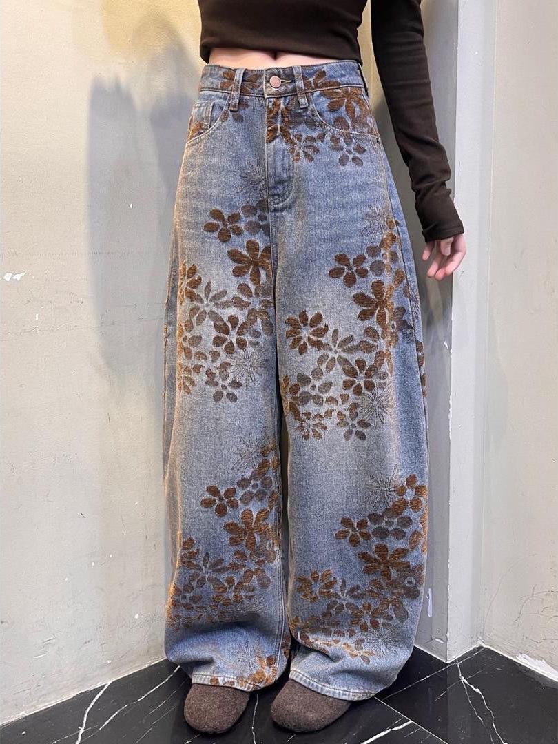

Straight Retro 2025 Slimming Jacquard Loose Jeans Large