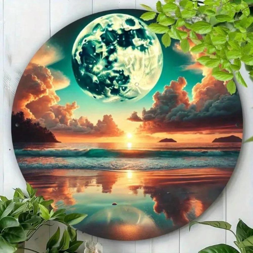 Vintage Blechschild Strand Sonnenuntergang Wandkunst Mond Metall Dekor Für Zuhause