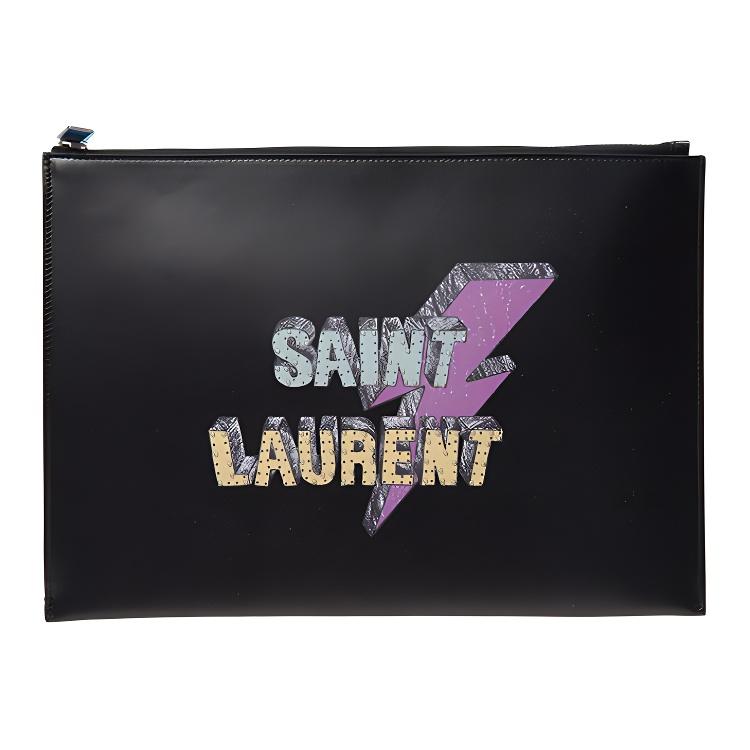 

New SAINT LAURENT Leather Tablet Bag Clutch Men s Black 397295BXRE61077 29.0*1.0*21.1CM