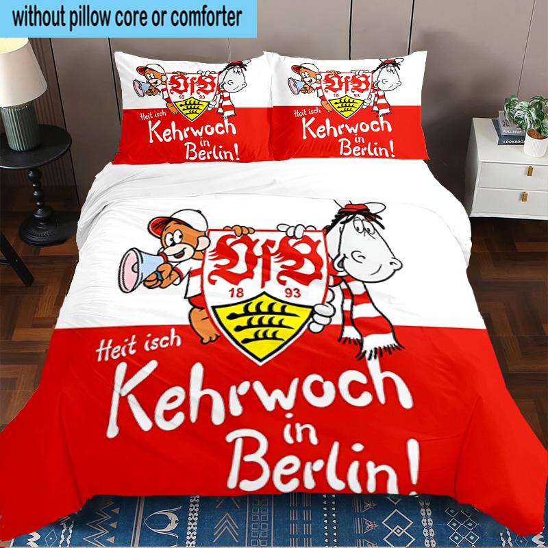 3-teiliges VfB Stuttgart Maskottchen Aufdruck Bettwäsche-Set, Enthält einen Bettbezug und zwei Kissenbezüge für das Schlafzimmer, Geeignet für alle Jahreszeiten