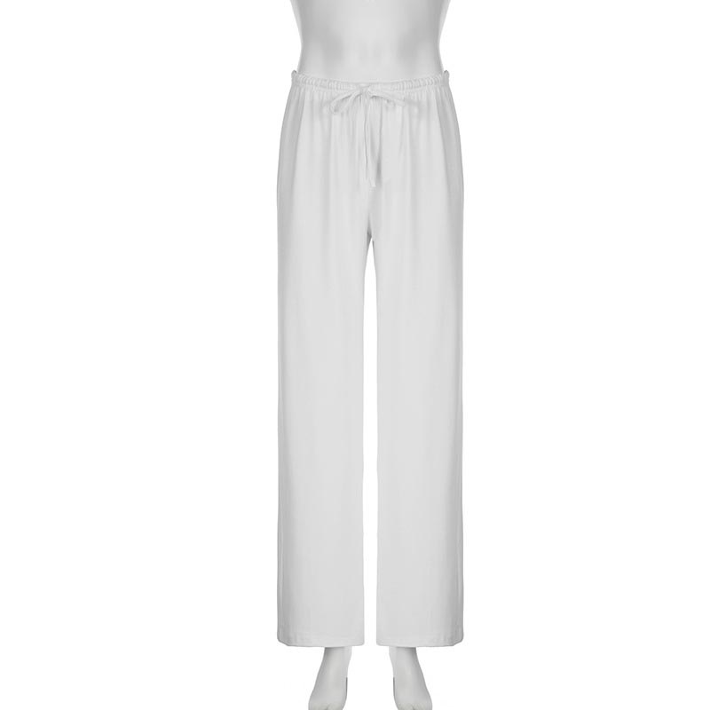 Dámské základní volné ležérní kalhoty s rovnými nohavicemi jarní móda ležérní šněrovací jednobarevné kalhoty s elastickým pasem