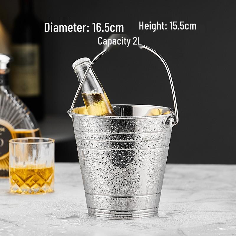 3L Double-Layer Insulated 304 Stainless Steel Ice Bucket with Thickened Handle for Wine & Beer