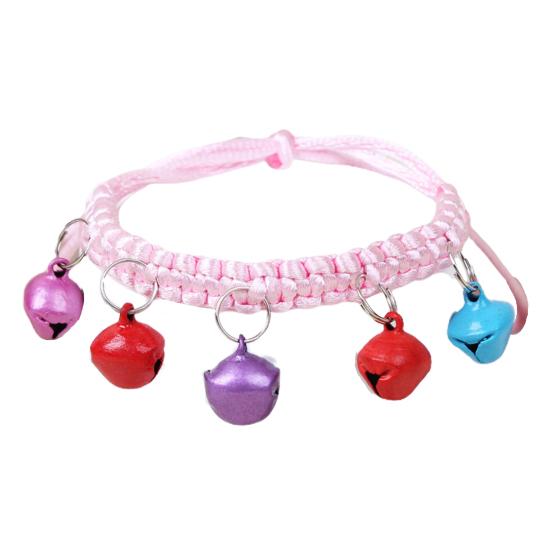 

Ожерелье Регулируемое Износостойкое с Колокольчиками Плетеный Веревочный Ошейник для Питомцев для Собак розовый