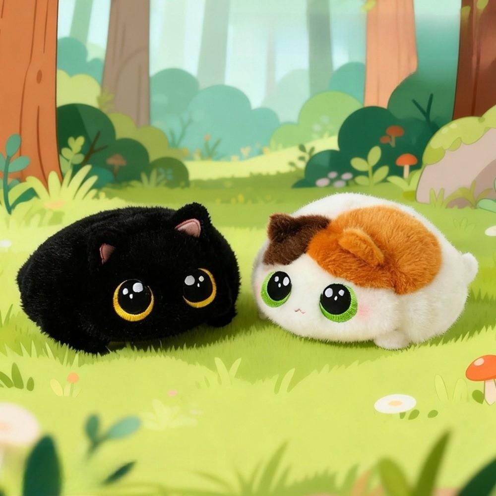 Round Black Cat Plush Toys Cartoon Cat Stuffed Animal New Cat Pillow  Gifts