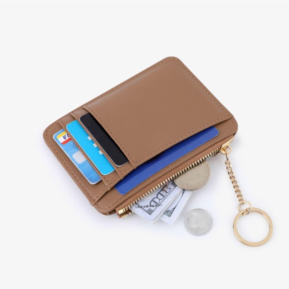 Portable Multi-card Slots Card Bag Keychain Hanging Leather Multi-card Wallet PU Leather Coin Purse Gifts