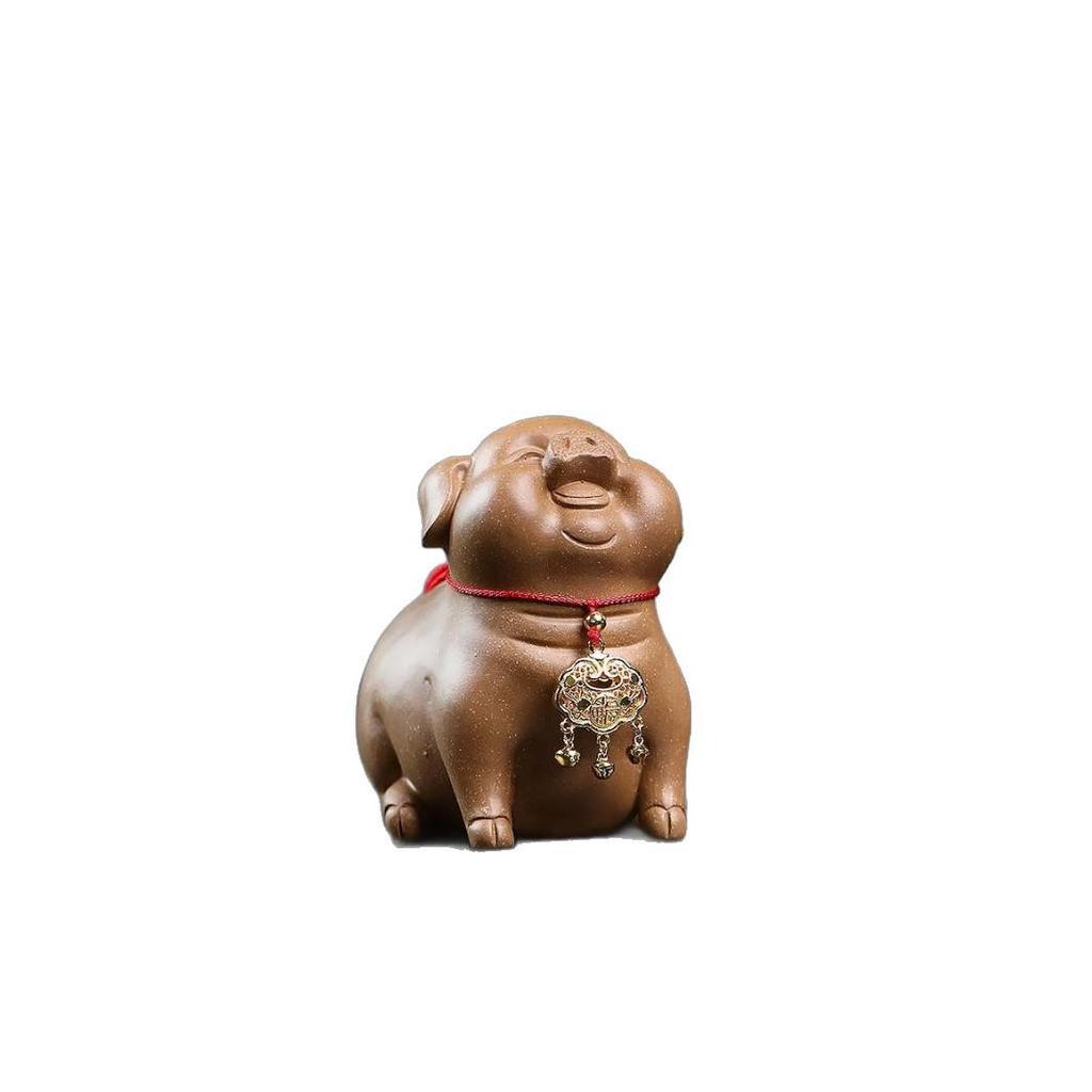 Yixing Zisha Handmade Lucky Pig Tea Pet - Zodiac Wealth Ornament