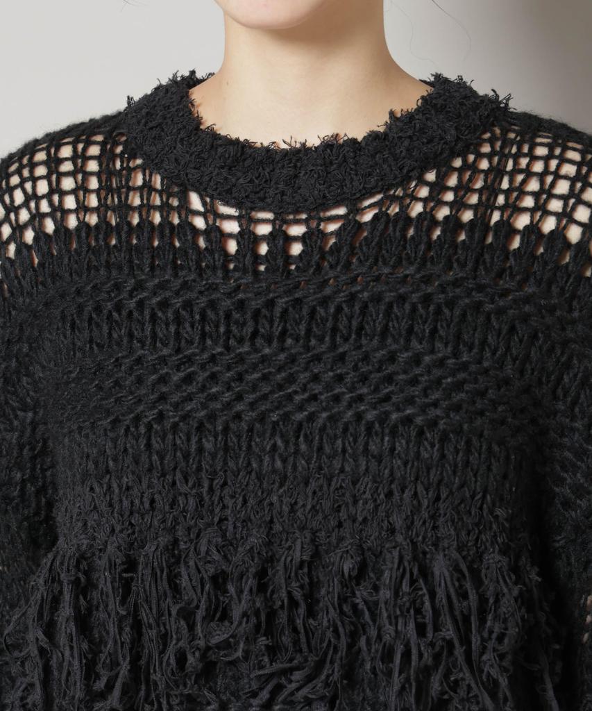 Nano Universe F 031 Mixed Material Border Fringe Knit Women's Pullover, Off-White, 669-5222326