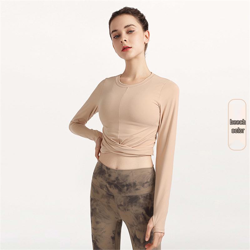 

Спортивный топ для йоги с длинными рукавами в европейском и американском стиле с отверстиями для больших пальцев Medium