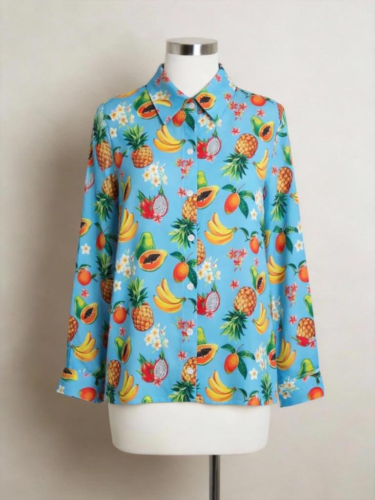 2026 Stylish Blue Floral Print Women's Loose Fit Shirt