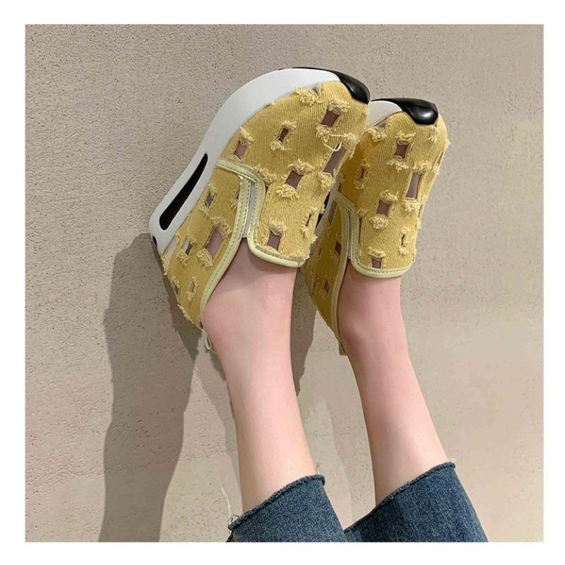 Damen Große Größen Atmungsaktive Innen-Höhenverstellende Einzelne Schuhe Sommer Neu Lässig Ein-Pedal Loafer