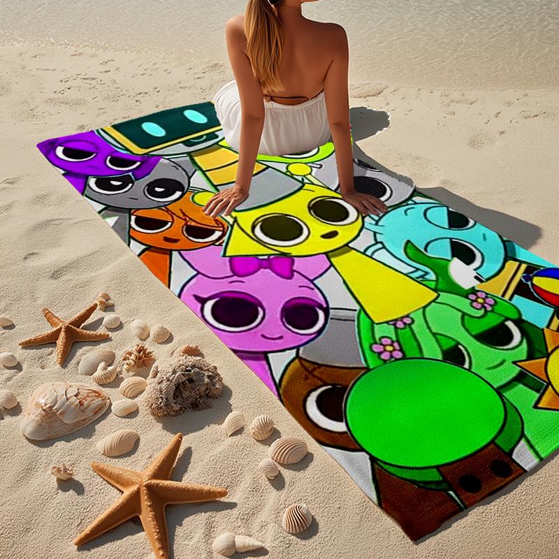 Colorful Sprun-ki Robot Party Beach Towel, Super Soft Microfiber, Gift for Her/Him, Birthday, for Pool, Beach, Travel, Home Decor Fan Gifts