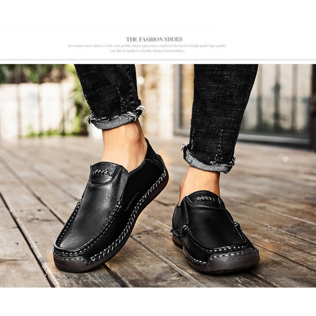 Ręcznie Szyte Męskie Outdoorowe Buty Casualowe, Skórzane Buty na Płaskiej Podeszwie, Niskie Buty Oversize