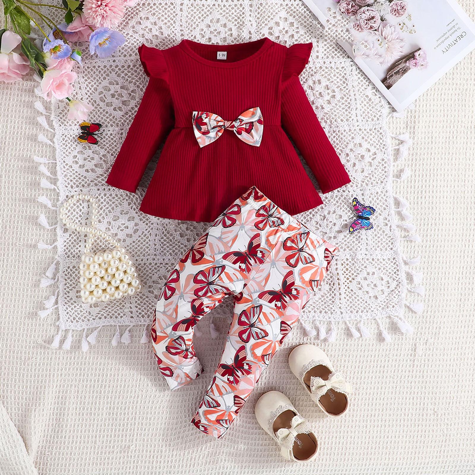 

Комплект одежды из футболки и брюк с принтом для новорожденных девочек и мальчиков 9 красный