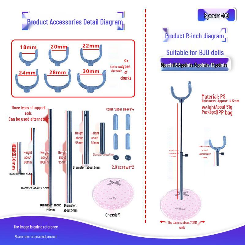 BJD Doll Adjustable Stand for 1/6, 1/8, 1/12 Scale Figures