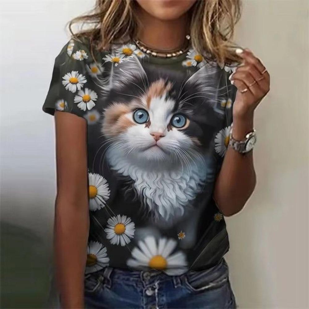 Summer Short Sleeved T-shirt Women's Casual Sports Top Cartoon 3D Printed Pattern Clothes