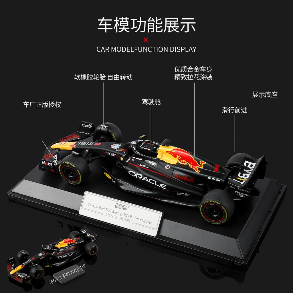 1:18 Oracle Red Bull Racing Rb19  Formula 1 Racing Car Max Verstappen 1# Alloy Metal Diecast Model Car Collectibles & Hobby