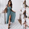 Summer Short Sleeve V-Neck Dress, Bohemian Polka Dot Dress Long Dress Spot