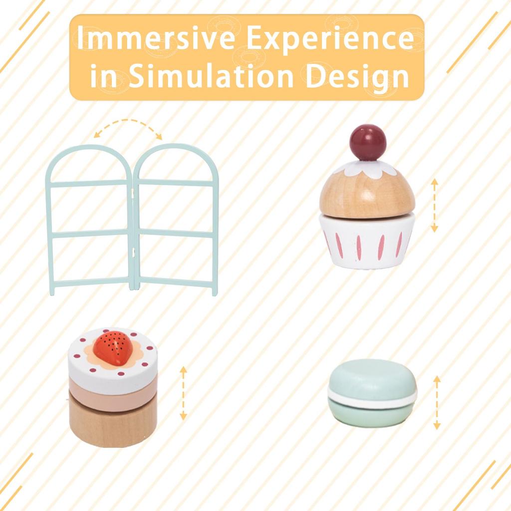 UMU Dessert Stand Toy Set - Sweets Pretend Play Toy, Wooden Toy, Educational Toy, Birthday Present, Christmas Gift, Cake, Donuts, Bread, Afternoon