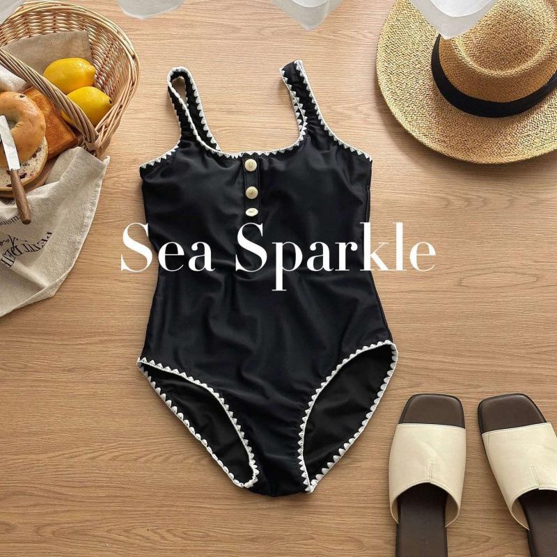

[Sea Sparkling] Xiaoxiang ins Premium Embroidery Hook Edge Korean Vacation Swimsuit Hot Spring Beach Infinity Pool M