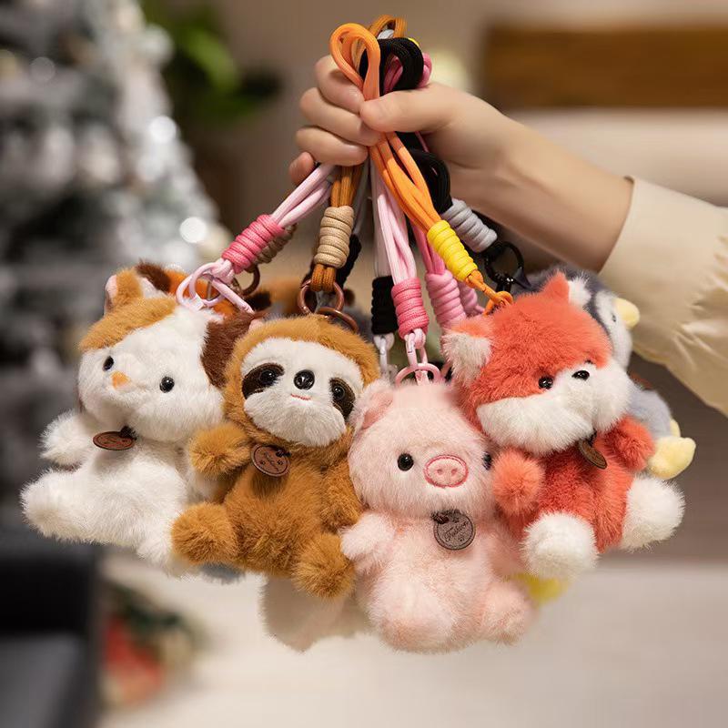 Animal Plush Pendants Cartoon Panda Sloth Pig Dinosaur Toys Cute Keychains Bag Decorations Car Interior Decorations