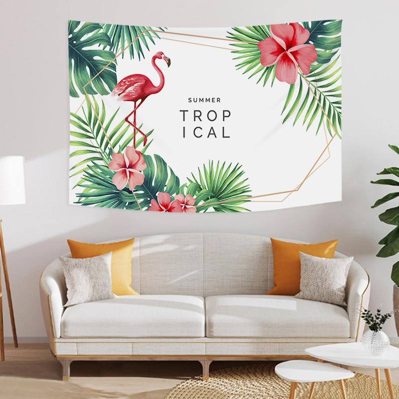 Enthusiastic Summer Green Tropical Leaves Plants Printed Polyester Tapestry Wall Hanging Tapestries For Bedroom Dorm Decor