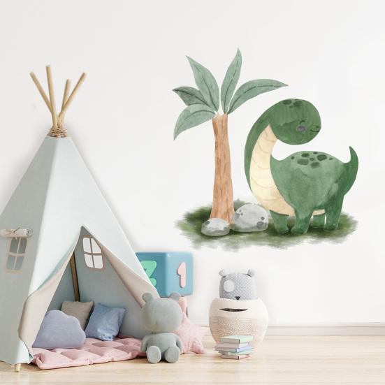 Cute Dinosaur Wall Sticker Cartoon Dino Tropical Palm Tree Wall Decals Peel And Stick Dino Wall Art for Kids Boys Nursery Bedroom Playroom Classroom