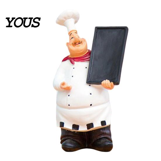 Dining Space Decoration Chef Figurine, Resin Countertop Table Decoration, Funny Statue with Blackboard Ornament Seasoning Bottle/Bottle Opener/Message