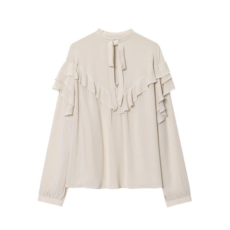 Autumn 2025 Elegant Bow Layered Shirt Extra Small