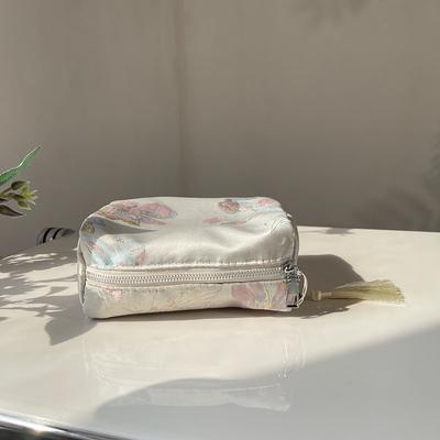 New Chinese Style Embroidery Jacquard Makeup Bag, Vintage Portable Cosmetic Pouch Elegant Handheld Clutch Case for Women Girl