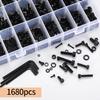 1680 Pcs M2 M3 M4 M5 Metric Hex Head Bolts Nuts Washers Set with Black Screws Assortment Kit