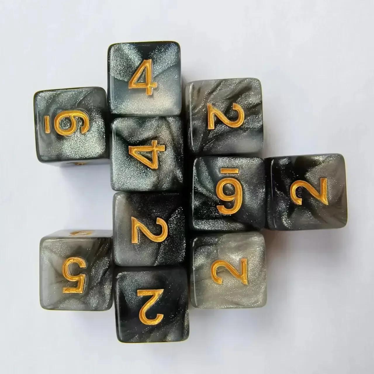 

10 шт./набор 16 мм 6-гранные двухцветные цифровые игральные кости звездное небо квадратные акриловые игральные кости Ктулху для настольной игры Dnd COC TRPG набор игральных костей DND