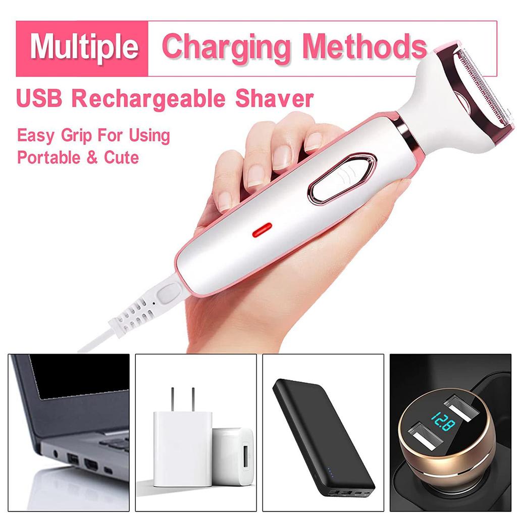 Women's Four-in-One USB Rechargeable Electric Shaver for Legs, Armpits, and Pubic Hair