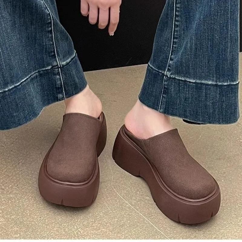 Women Flats Platform Slippers Casual Shoes 2025 Spring Autumn New Slingback Flip Flops Suede Ladies Mules Shoes Non Slip Slides